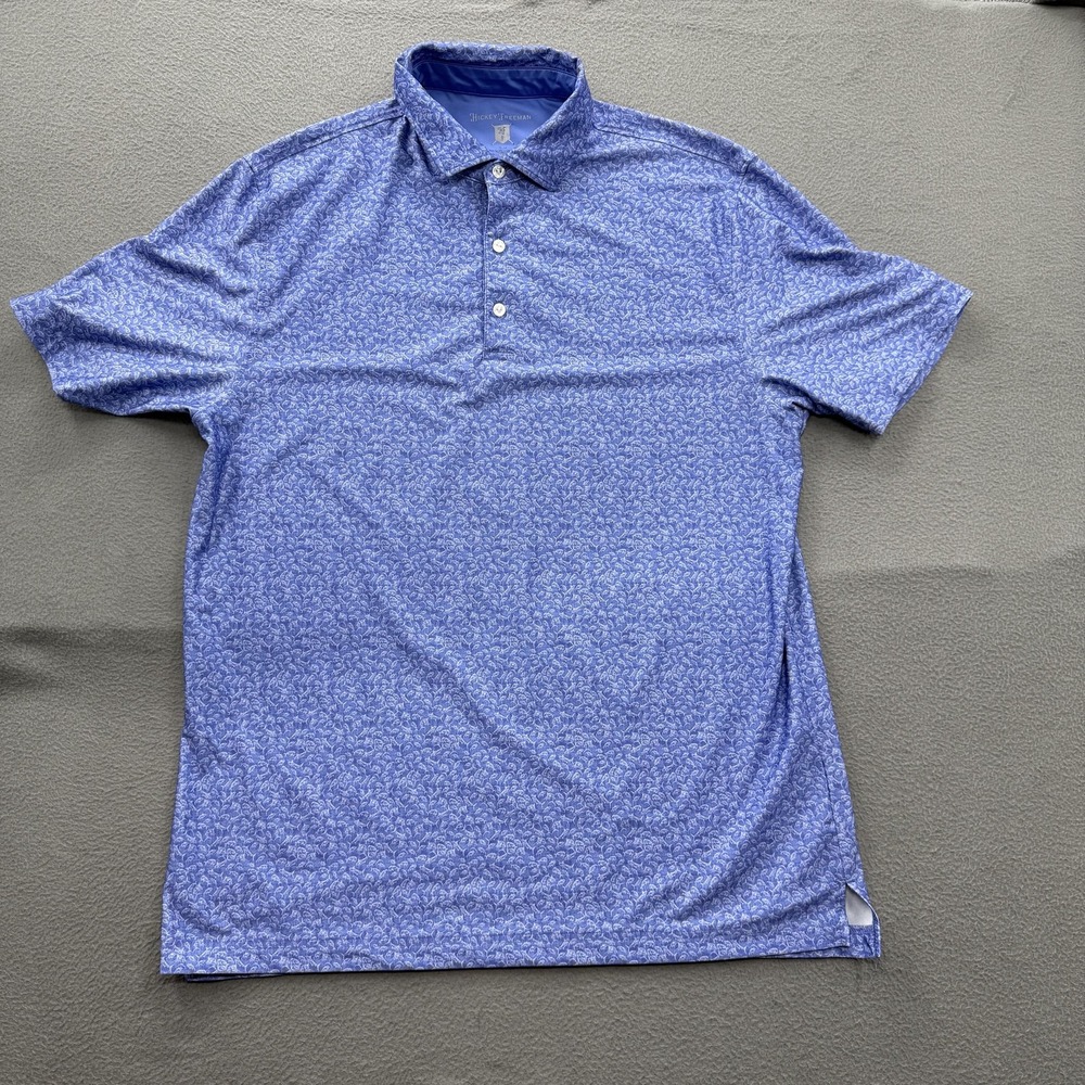 Hickey Freeman Golf Polo Shirt‎ Mens Medium Blue Floral Performance Stretch